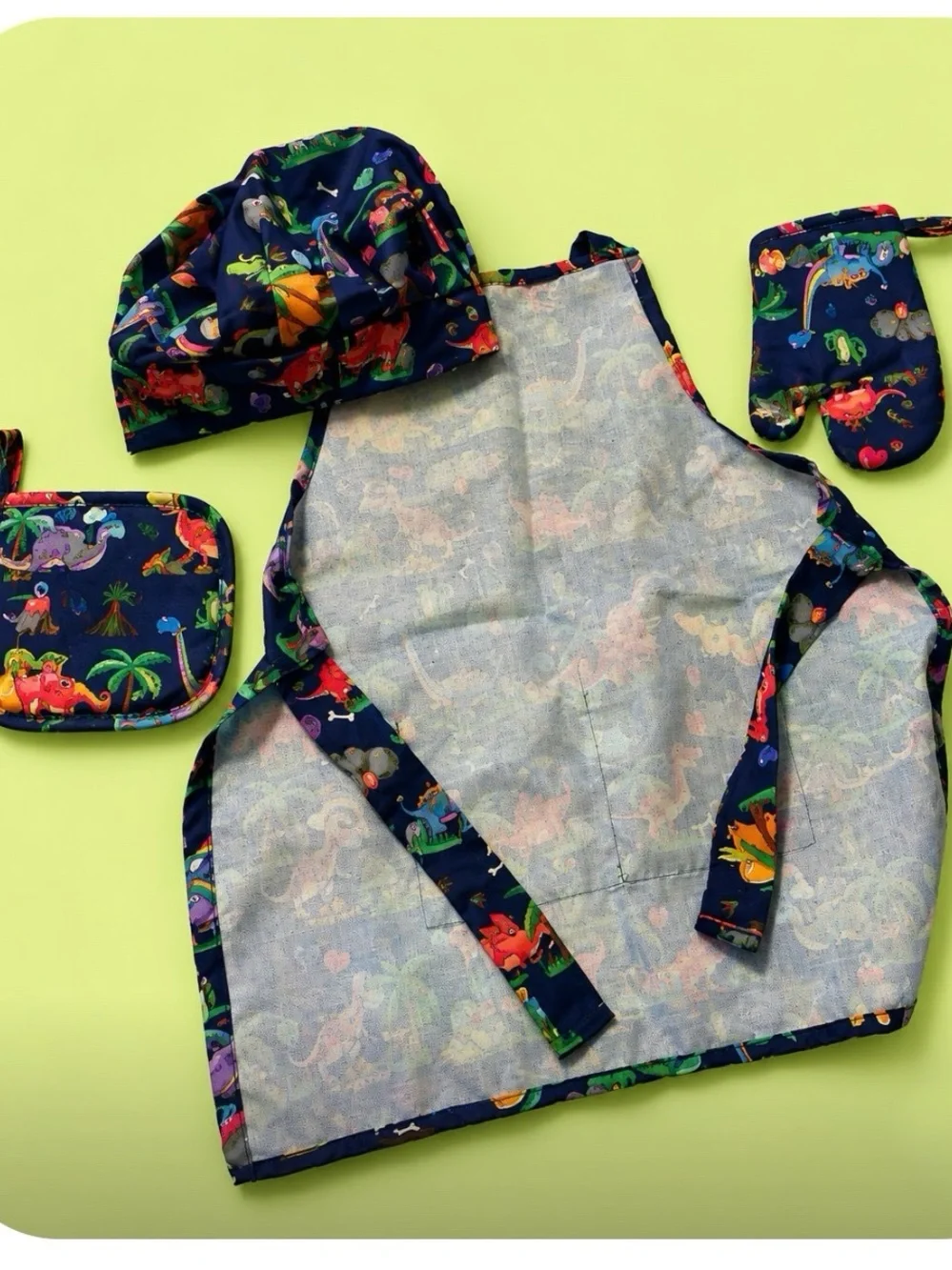 Kids Dinosaur Apron Set - Navy